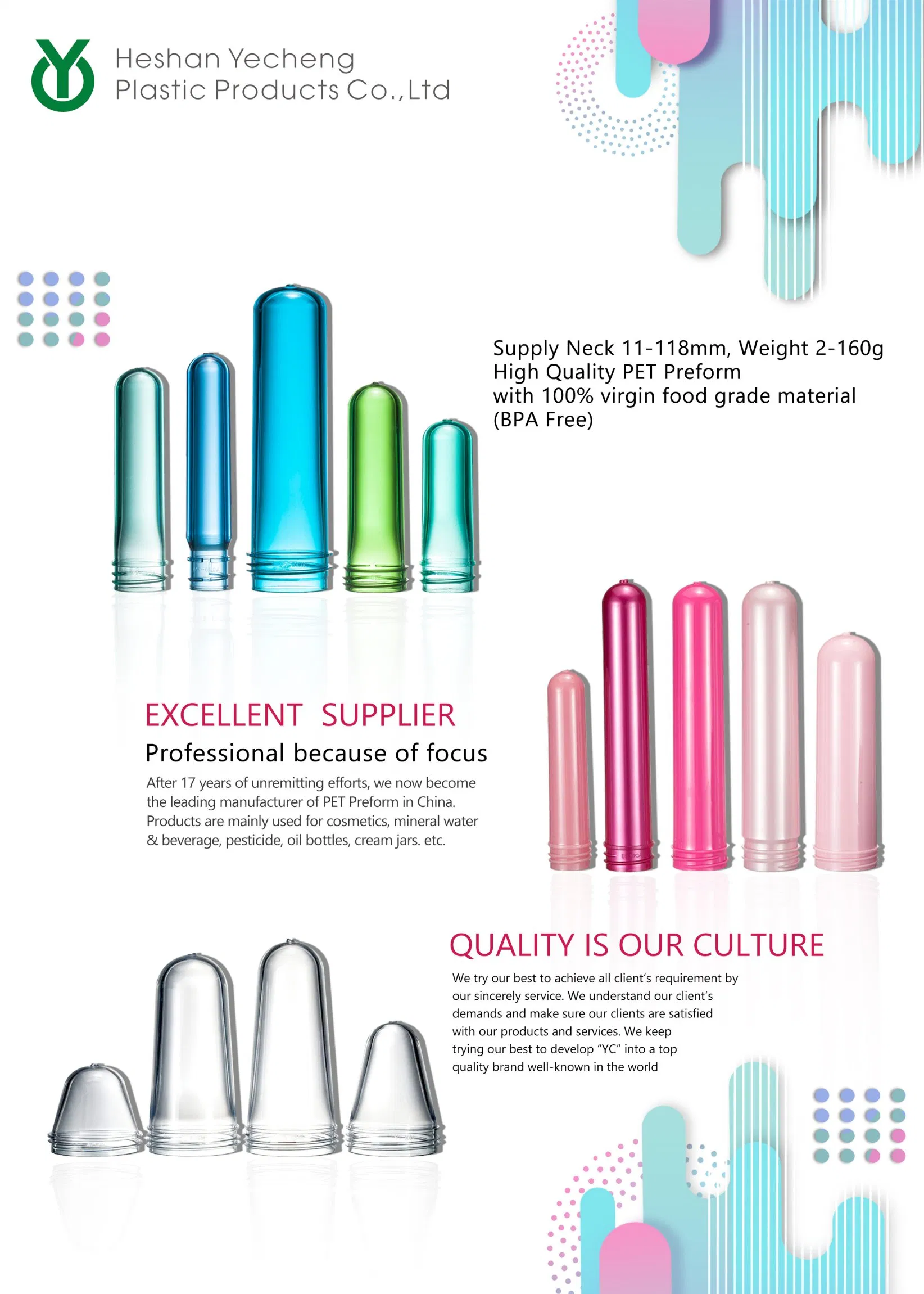 18mm 17g Pet Preform for Cosmetic Packaging or Perfumes Plasic Bottle