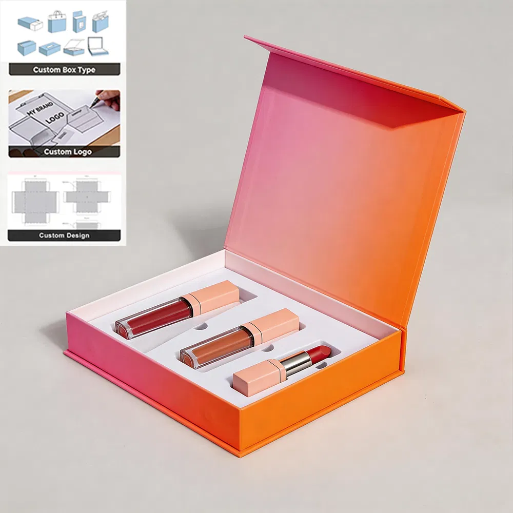Gradient Printing Effect Custom Logo Handmade Magnetic Rigid Packaging Luxury Cosmetic Boxes with Inserts for Skincare